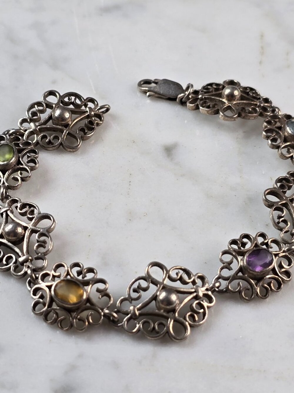 Womens Vintage Estate Sterling Silver Multi Stone Bracelet 13.6g E1176
